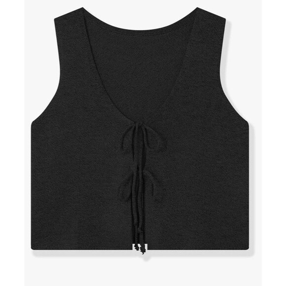 Womens Sleeveless Double Tie Front Sz Large Black Minimalist Capsule Wardrobe - Picture 3 of 6